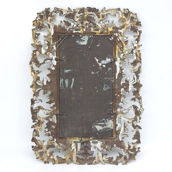 Vintage Cast Iron Ornate Rectangular Wall Mirror With Leaf Design 9.75" X 13.75" - Picture 3 of 5